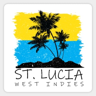 St Lucia National Colors with Palm Silhouette Magnet